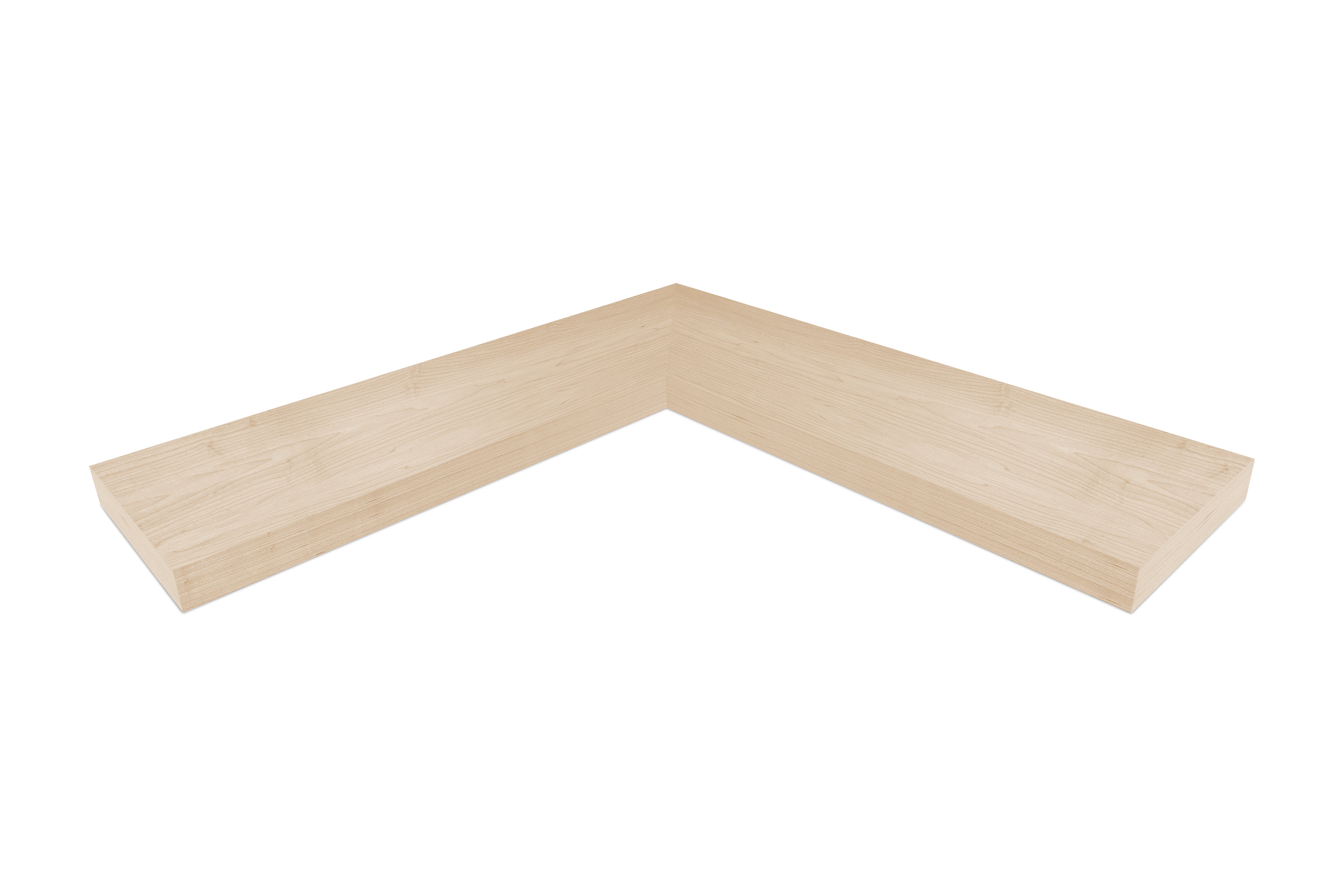 1.75 inch thick Maple mitered inside corner floating shelf front view
