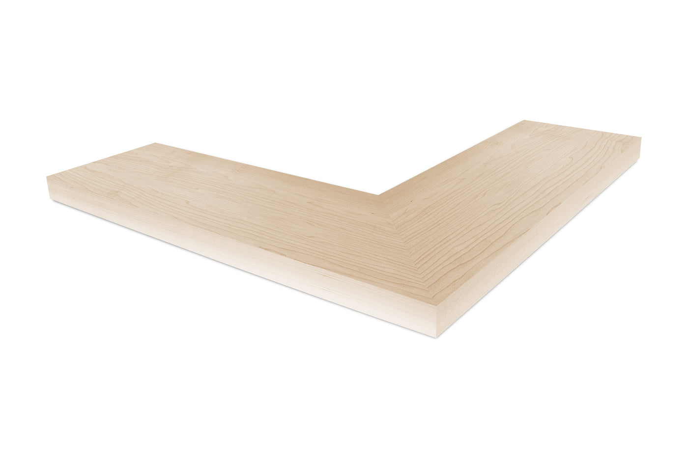 1.75 inch thick Maple mitered outside corner floating shelf front view