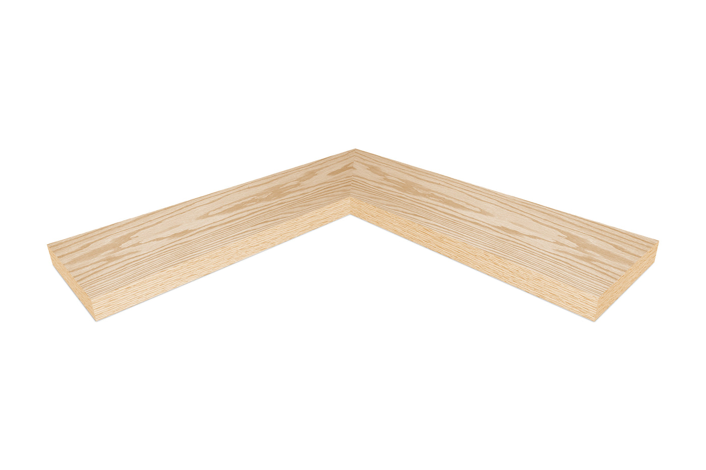 1.75 inch thick Red Oak mitered inside corner floating shelf front view