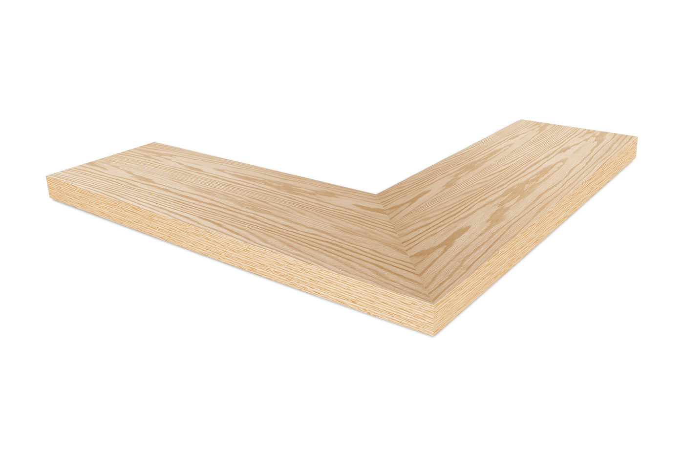 1.75 inch thick Red Oak mitered outside corner floating shelf front view