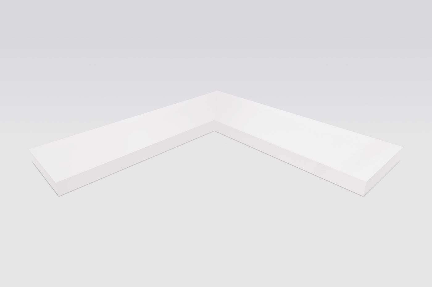 1.75 inch thick primed inside corner floating shelf front view 
