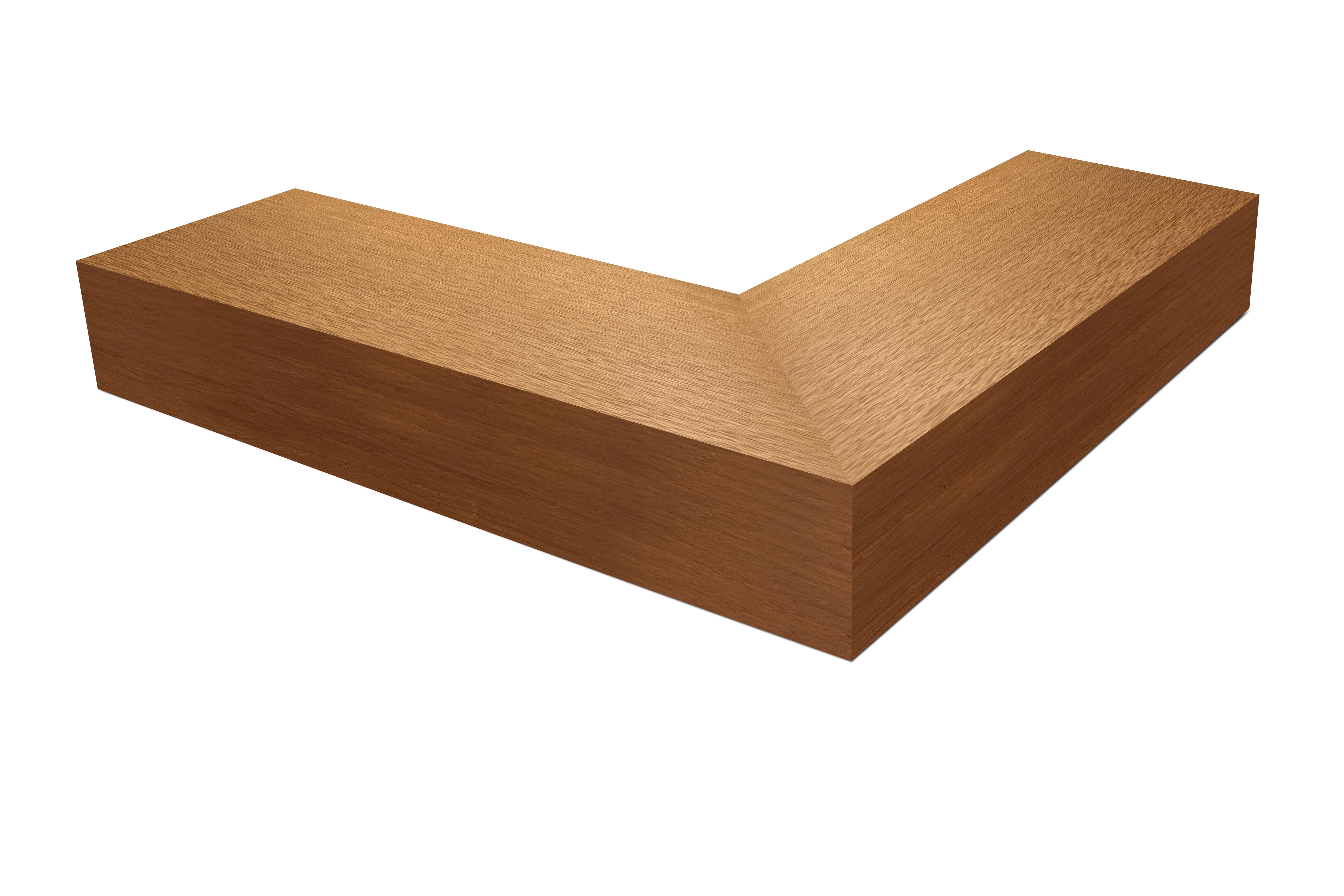 3 inch thick African Mahogany mitered outside corner floating shelf front view 