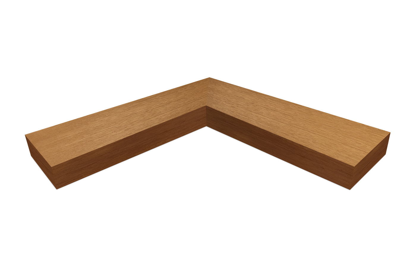 4 inch thick African mahogany mitered inside corner floating shelf front view 
