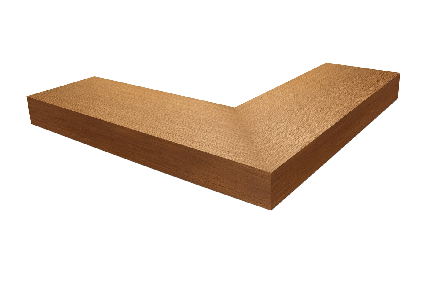 4 inch thick African mahogany mitered outside corner floating shelf front view 