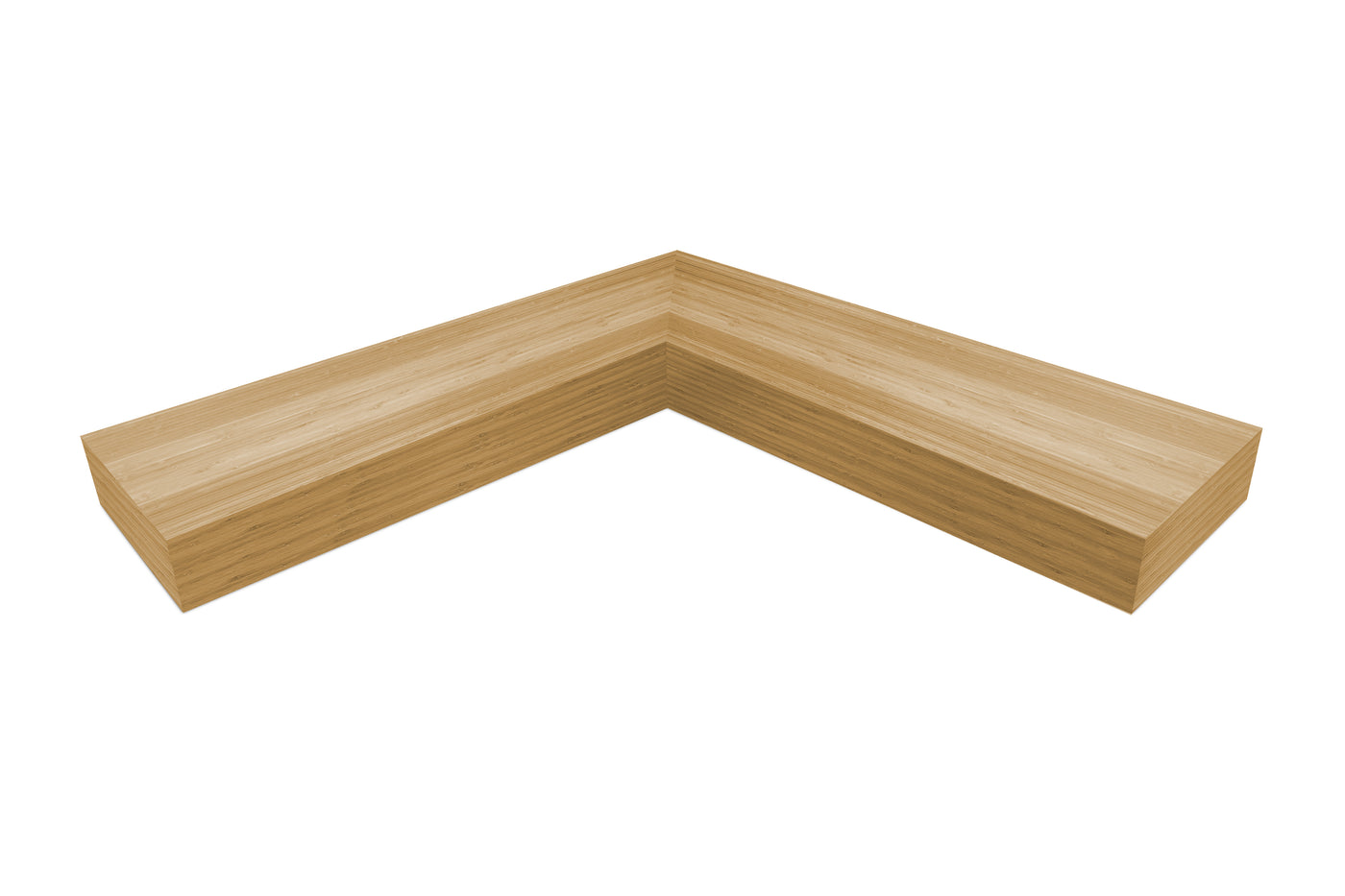 4 inch thick Bamboo mitered inside corner floating shelf front view 