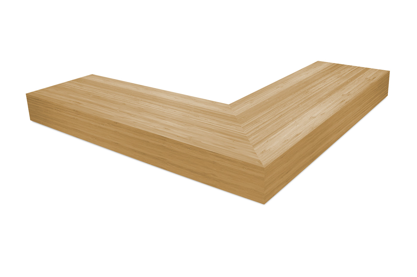 4 inch thick Bamboo mitered outside corner floating shelf front view 