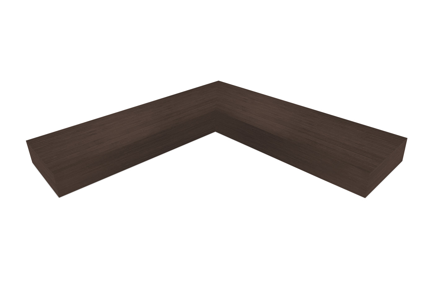 4 inch thick Chocolate Bamboo mitered inside corner floating shelf front view 