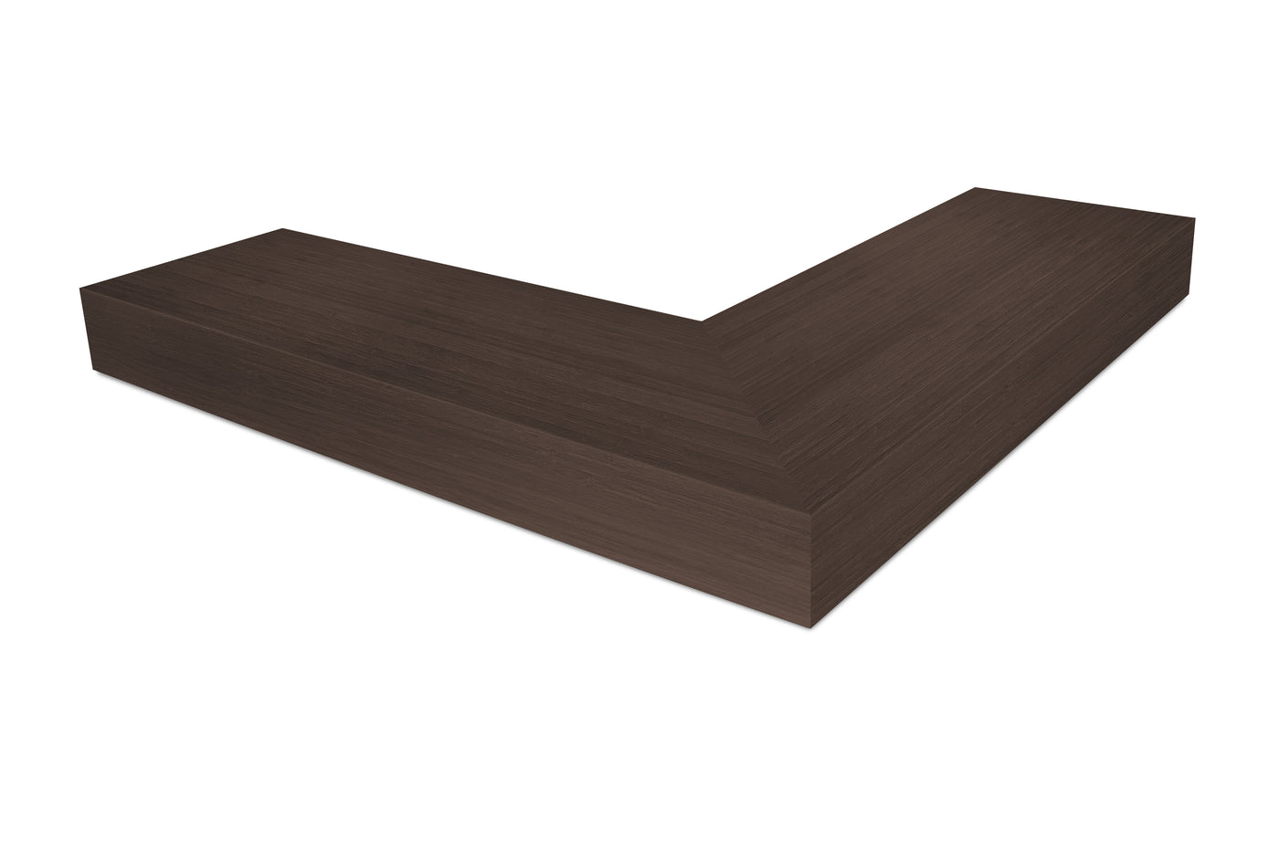 4 inch thick Chocolate Bamboo mitered outside corner floating shelf front view 