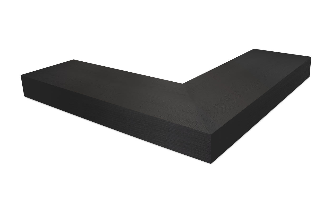 4 inch thick Chocolate espresso oak  mitered outside corner floating shelf front view 