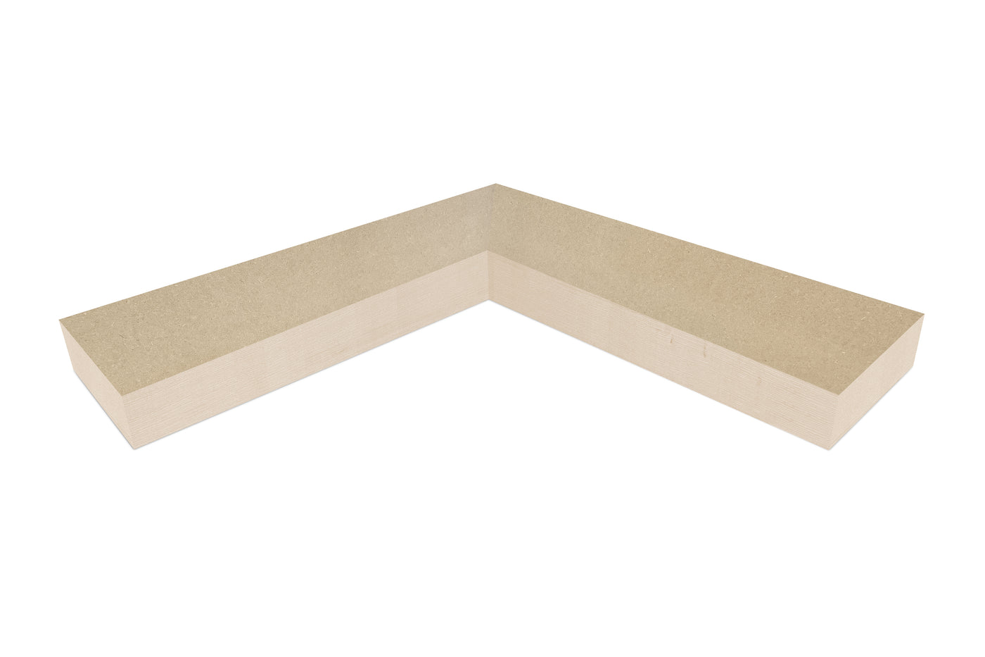 4 inch thick MDF mitered inside corner floating shelf front view 