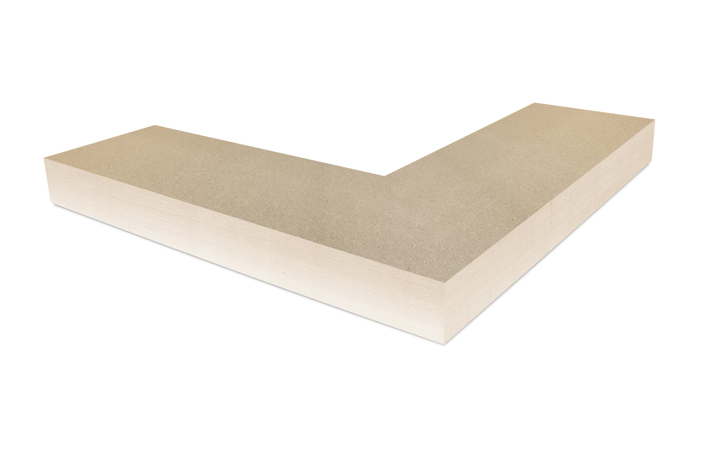 4 inch thick MDF mitered outside corner floating shelf front view 