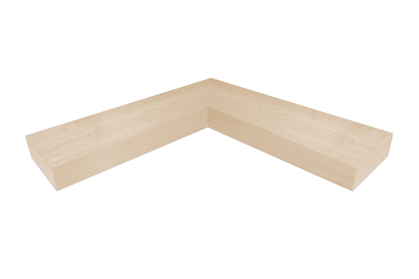 4 inch thick Maple mitered inside corner floating shelf front view 