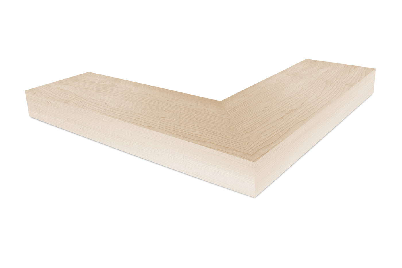 4 inch thick Maple mitered outside corner floating shelf front view 