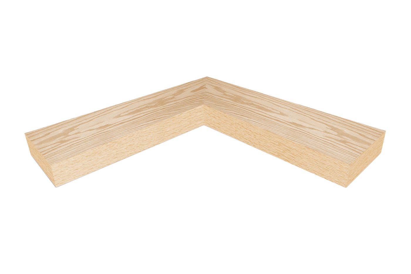 4 inch thick Red Oak mitered inside corner floating shelf front view 