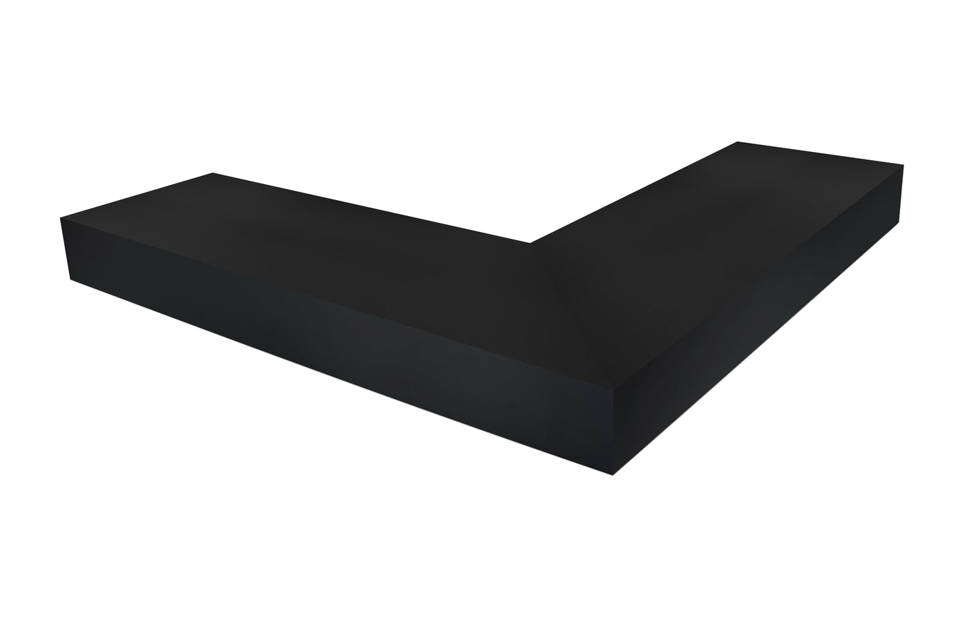 4 inch thick black ebonized mahogany mitered outside corner floating shelf front view 