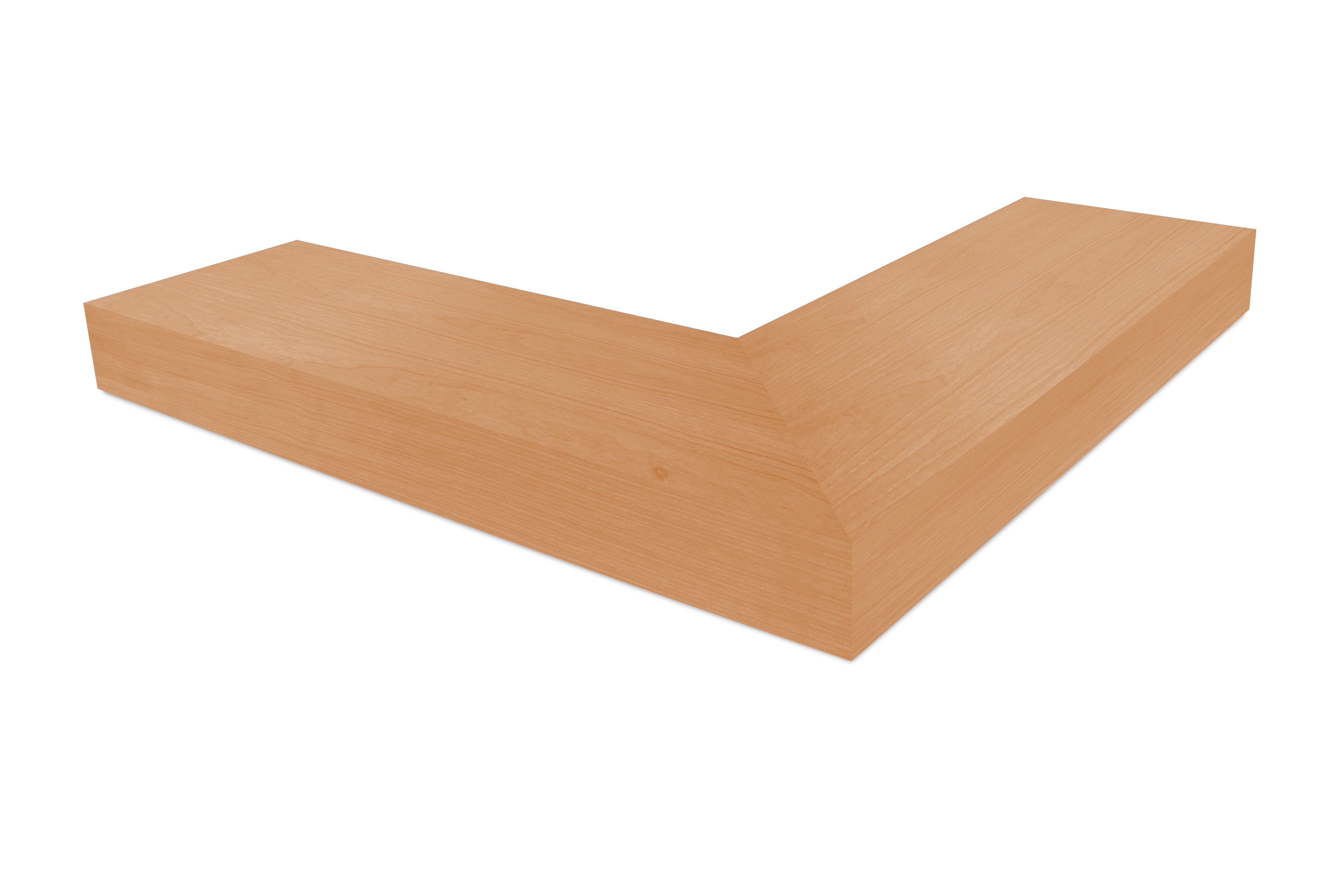 4 inch thick Cherry mitered outside corner floating shelf front view 