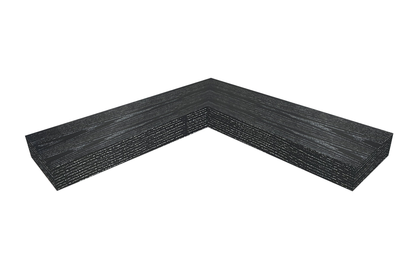 4 inch thick ebonized cerused oak mitered inside corner floating shelf front view 