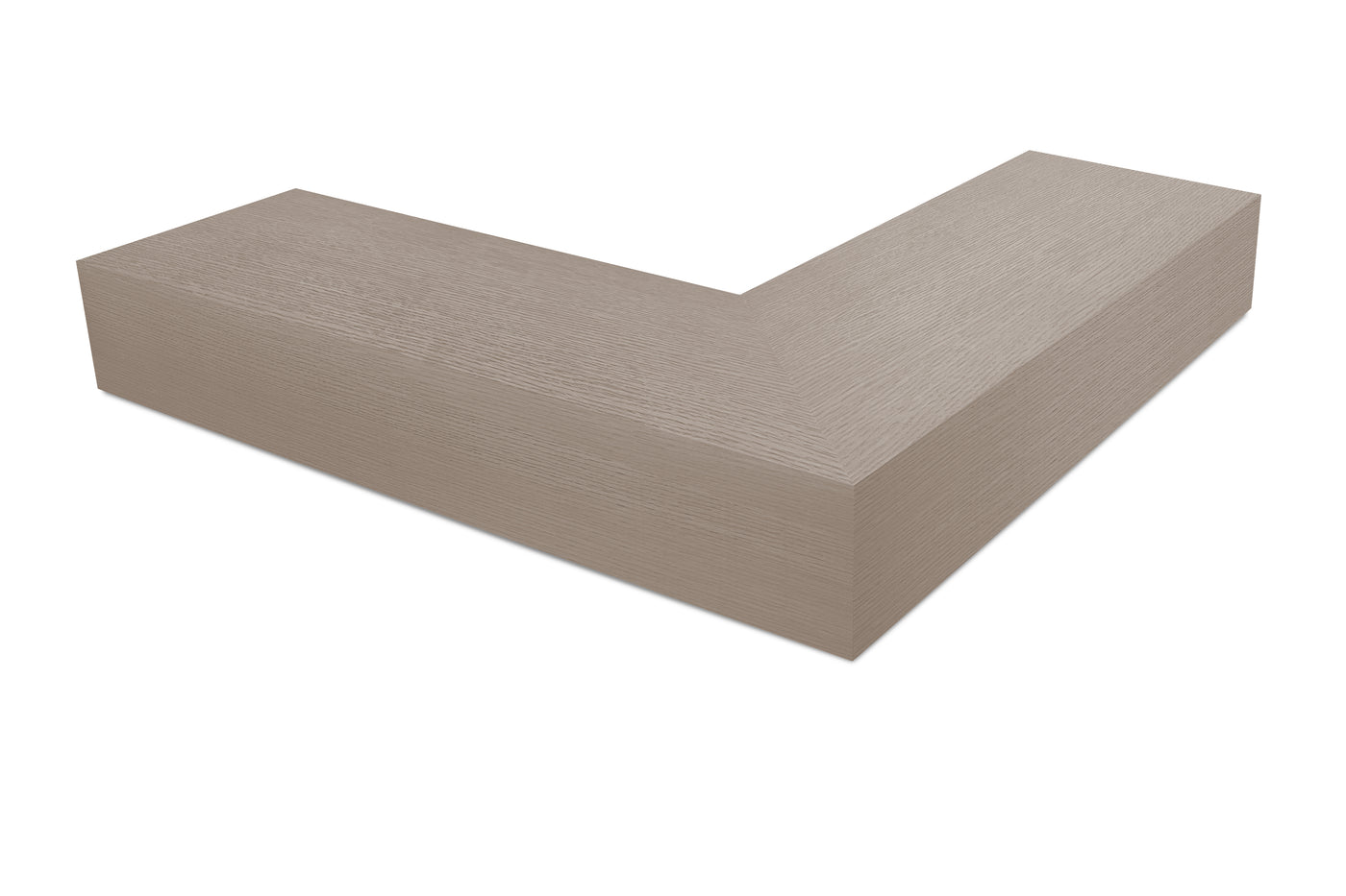 6 inch Driftwood Grey Oak mitered outside corner floating shelf front view 