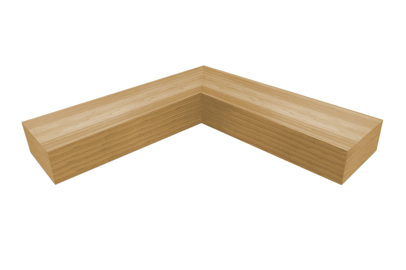 6 inch thick Bamboo mitered inside corner floating shelf front view 