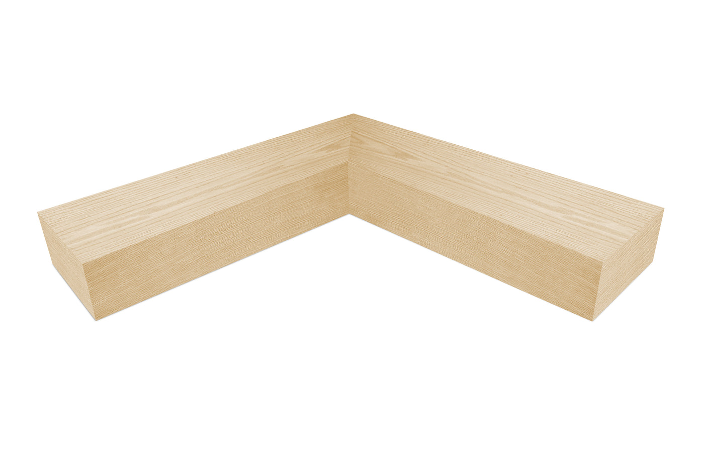 6 inch thick Bleached oak mitered inside corner floating shelf front view 