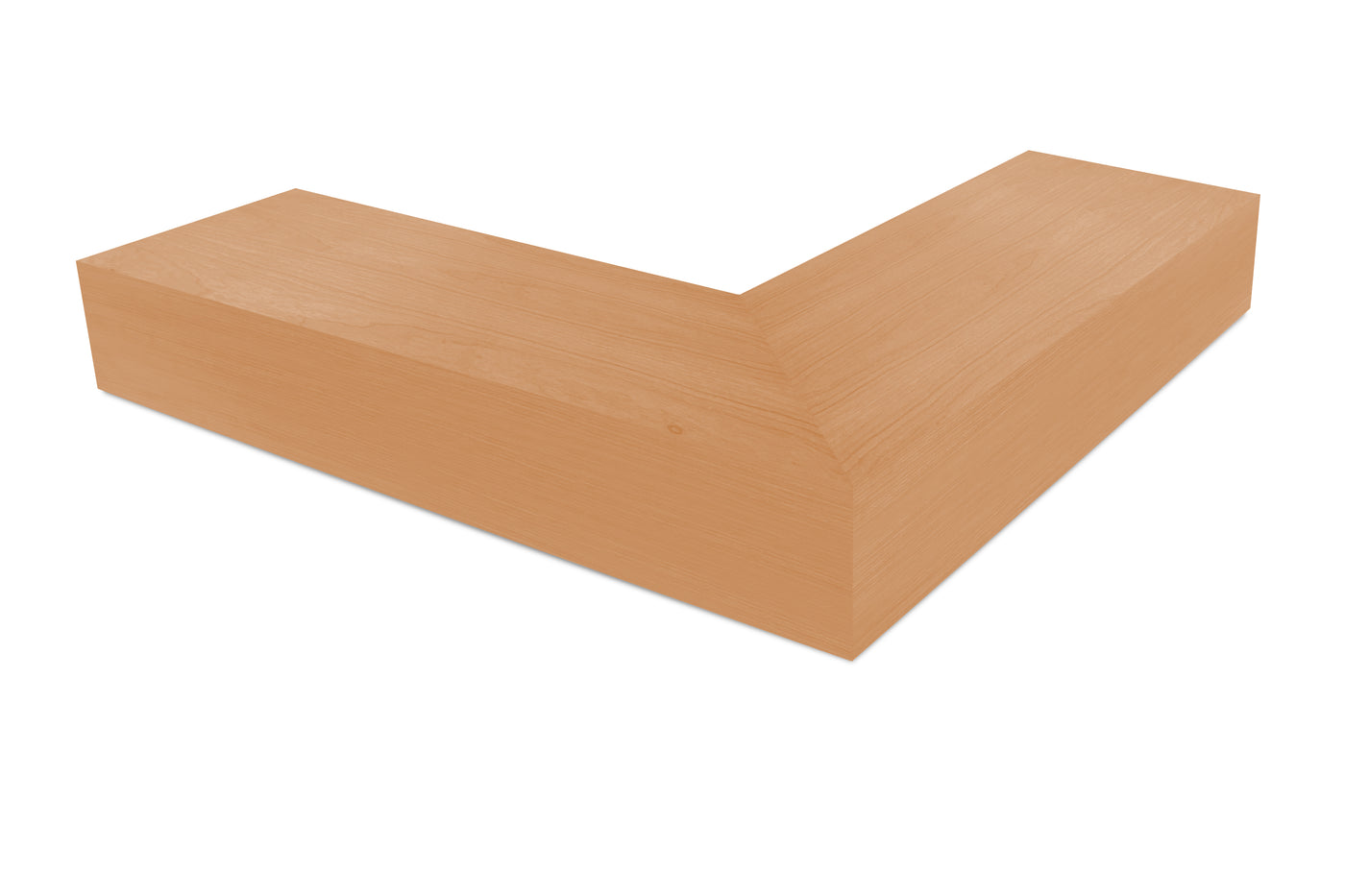 6 inch thick Cherry mitered outside corner floating shelf front view 