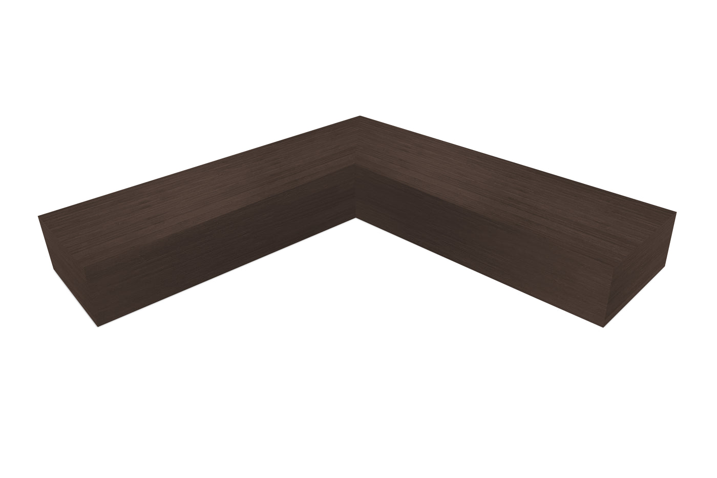 6 inch thick Chocolate Bamboo mitered inside corner floating shelf front view 