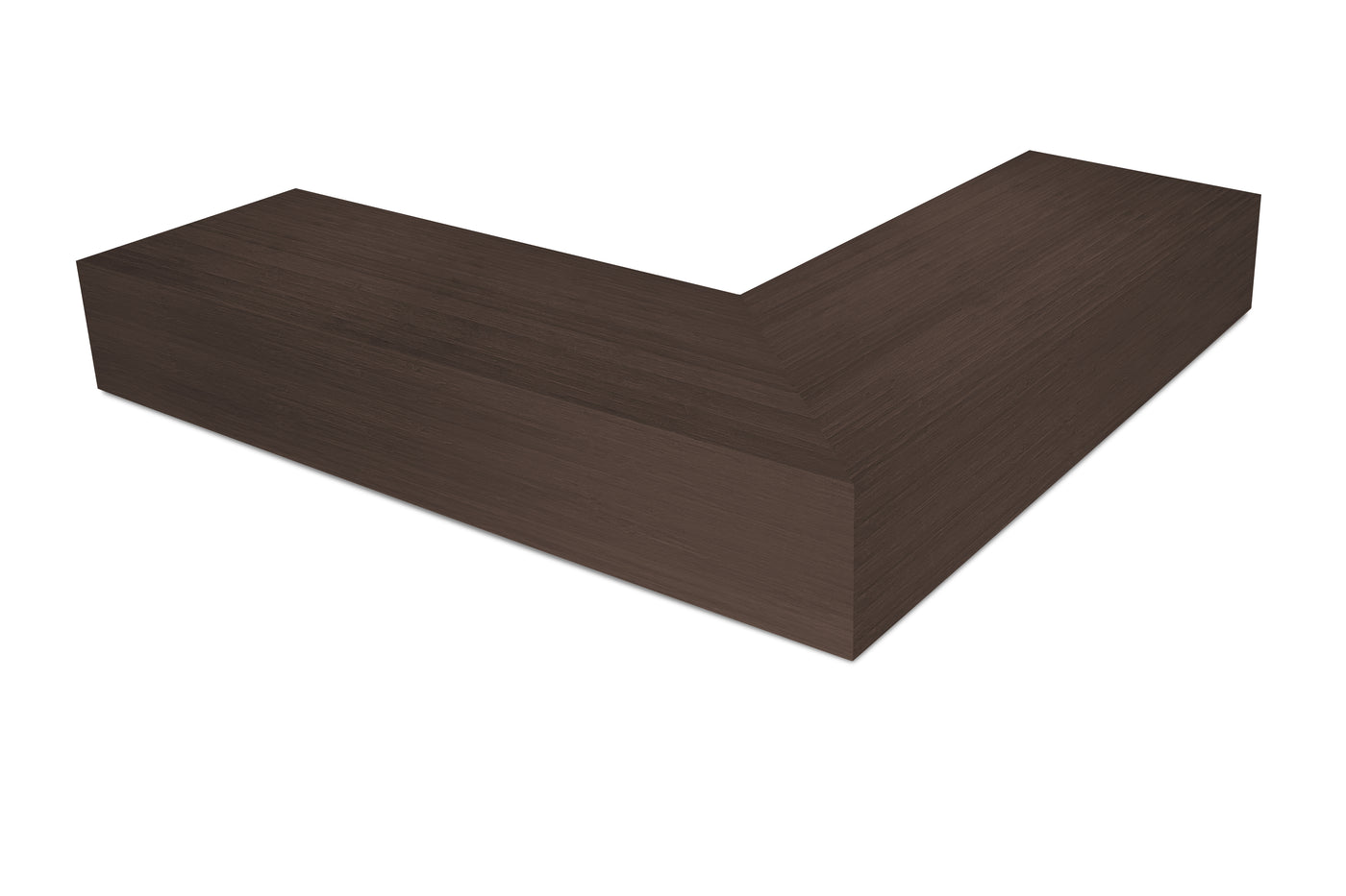6 inch thick Chocolate Bamboo mitered outside corner floating shelf front view 