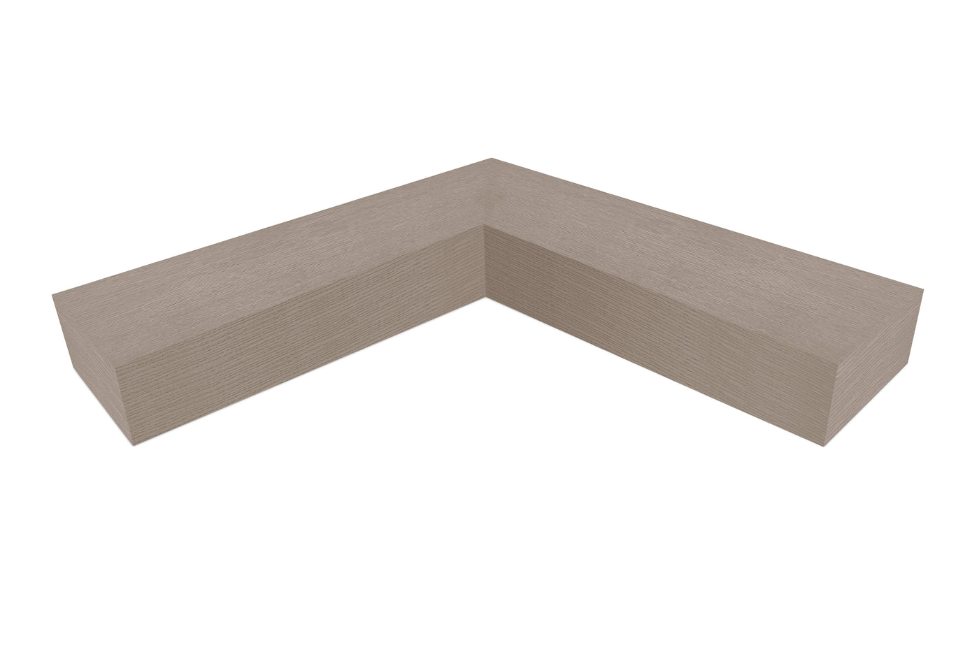 6 inch thick Driftwood Grey Oak mitered inside corner floating shelf front view 