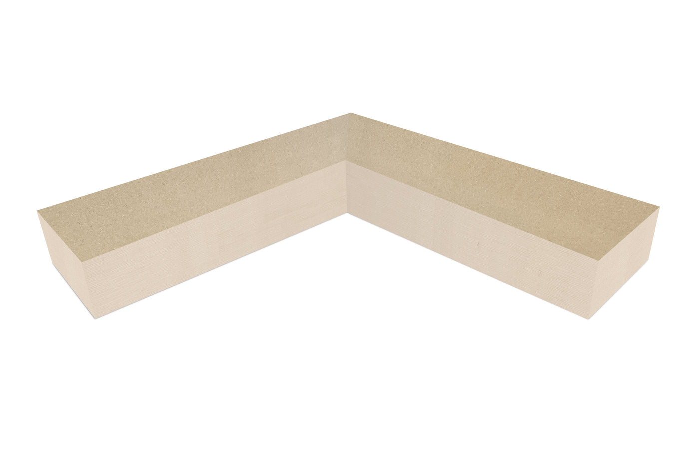 6 inch thick MDF mitered inside corner floating shelf front view 