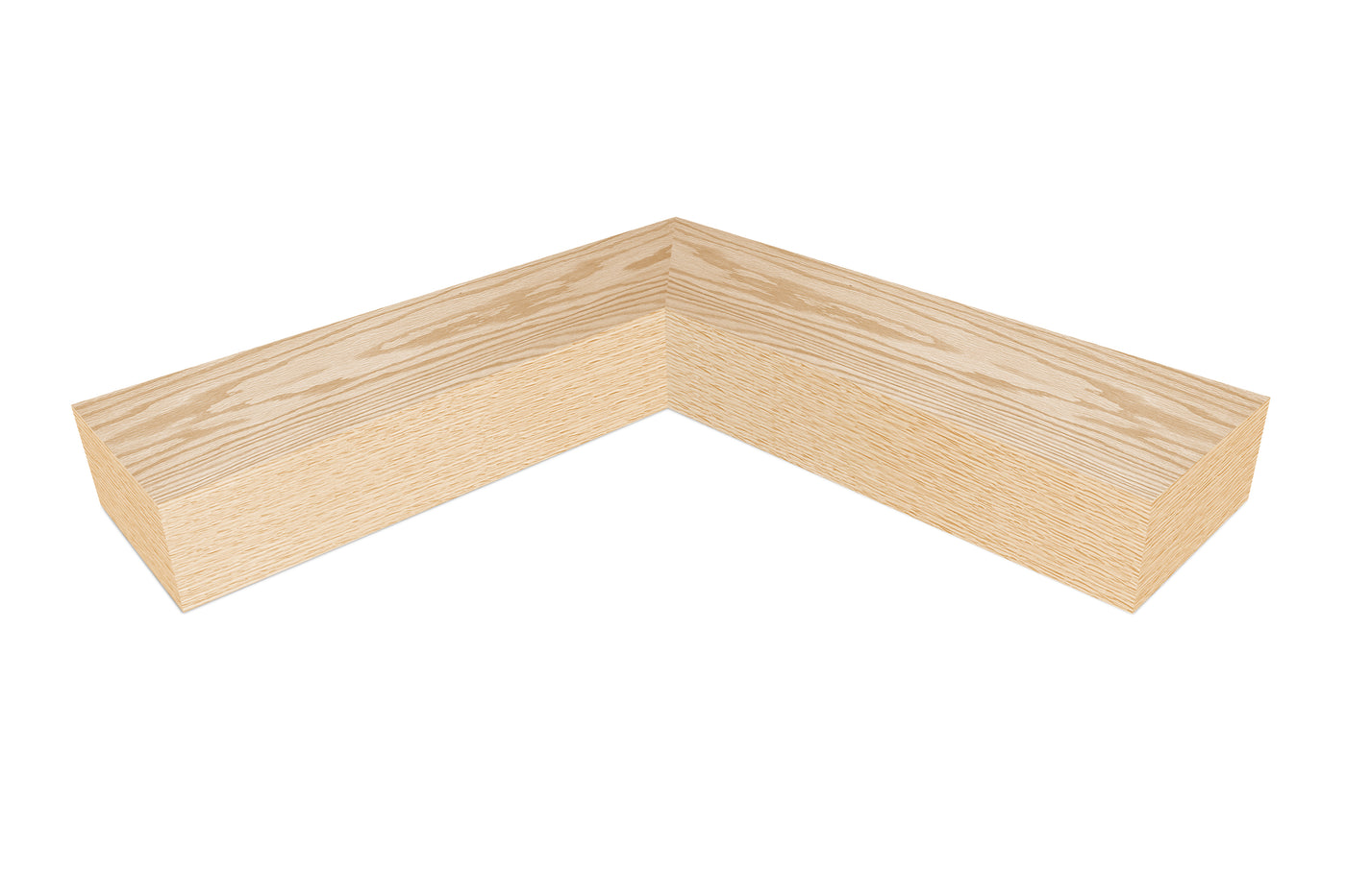 6 inch thick Red Oak mitered inside corner floating shelf front view 