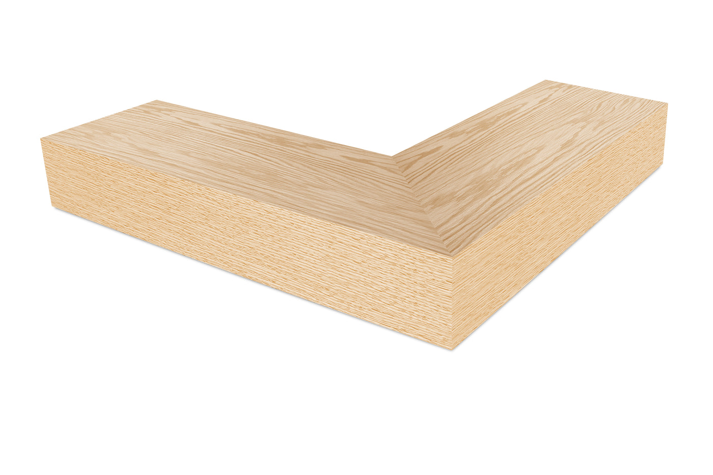 6 inch thick Red Oak mitered outside corner floating shelf front view 