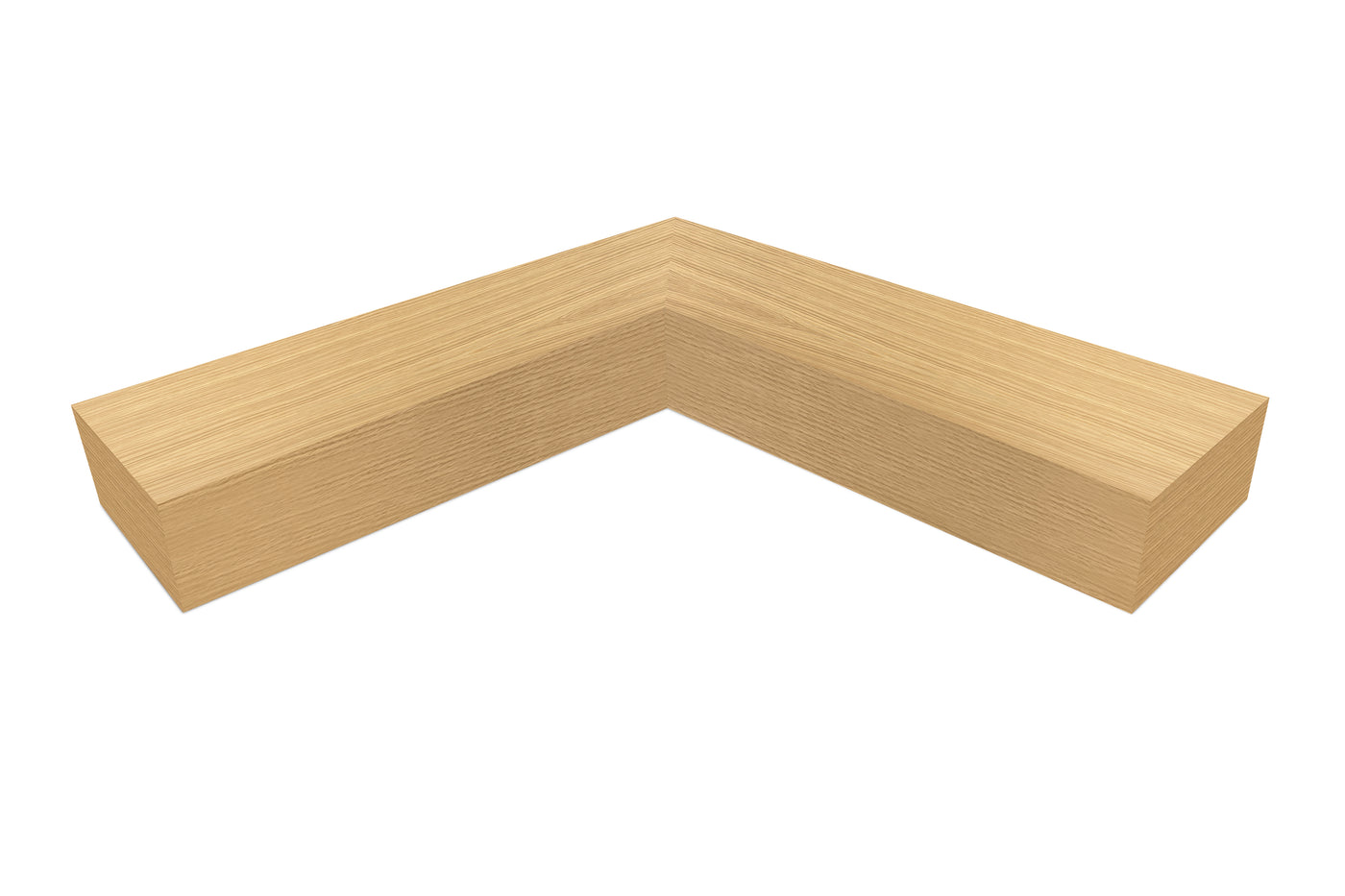 6 inch thick Rift White Oak mitered inside corner floating shelf front view