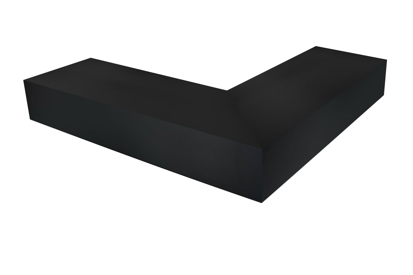 6 inch thick black mitered outsie corner floating shelf front view 