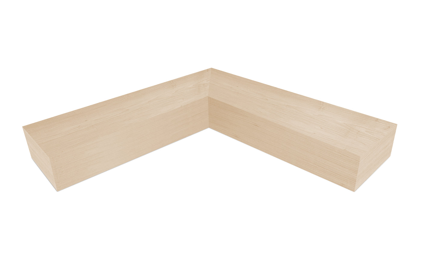6 inch thick maple mitered inside corner floating shelf front view 