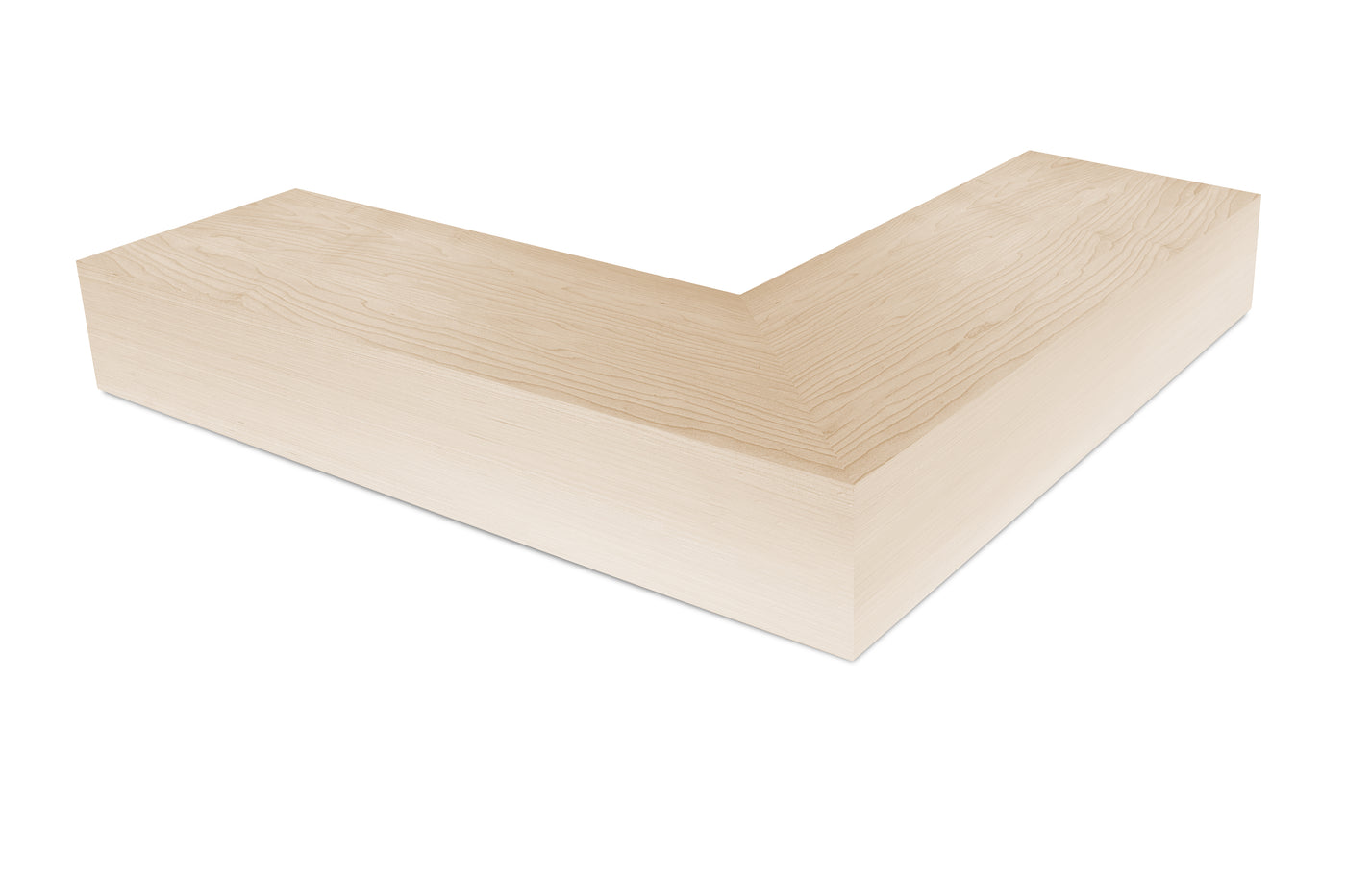 6 inch thick maple mitered outside corner floating shelf front view 
