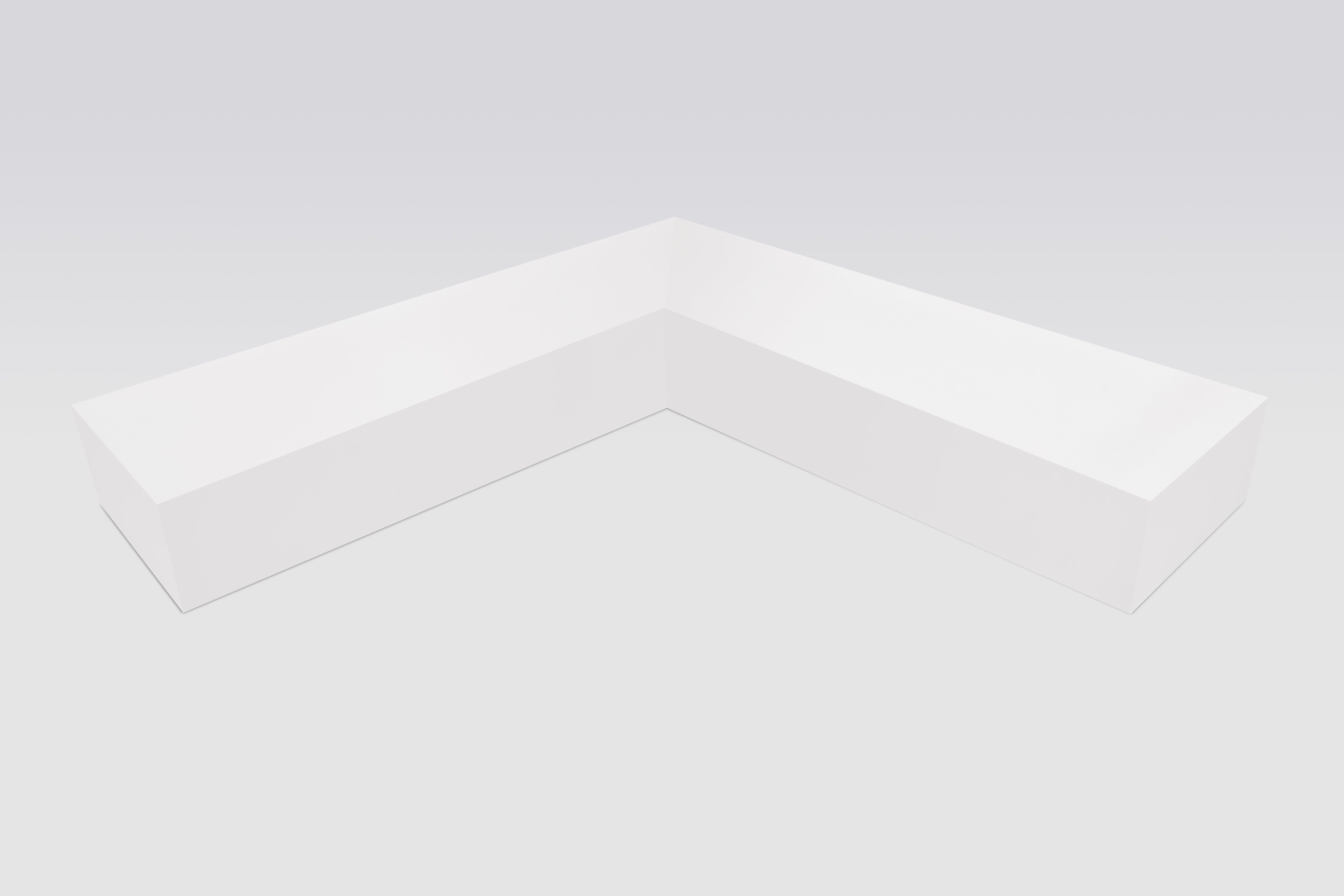 6 inch thick white mitered inside corner floating shelf front view 