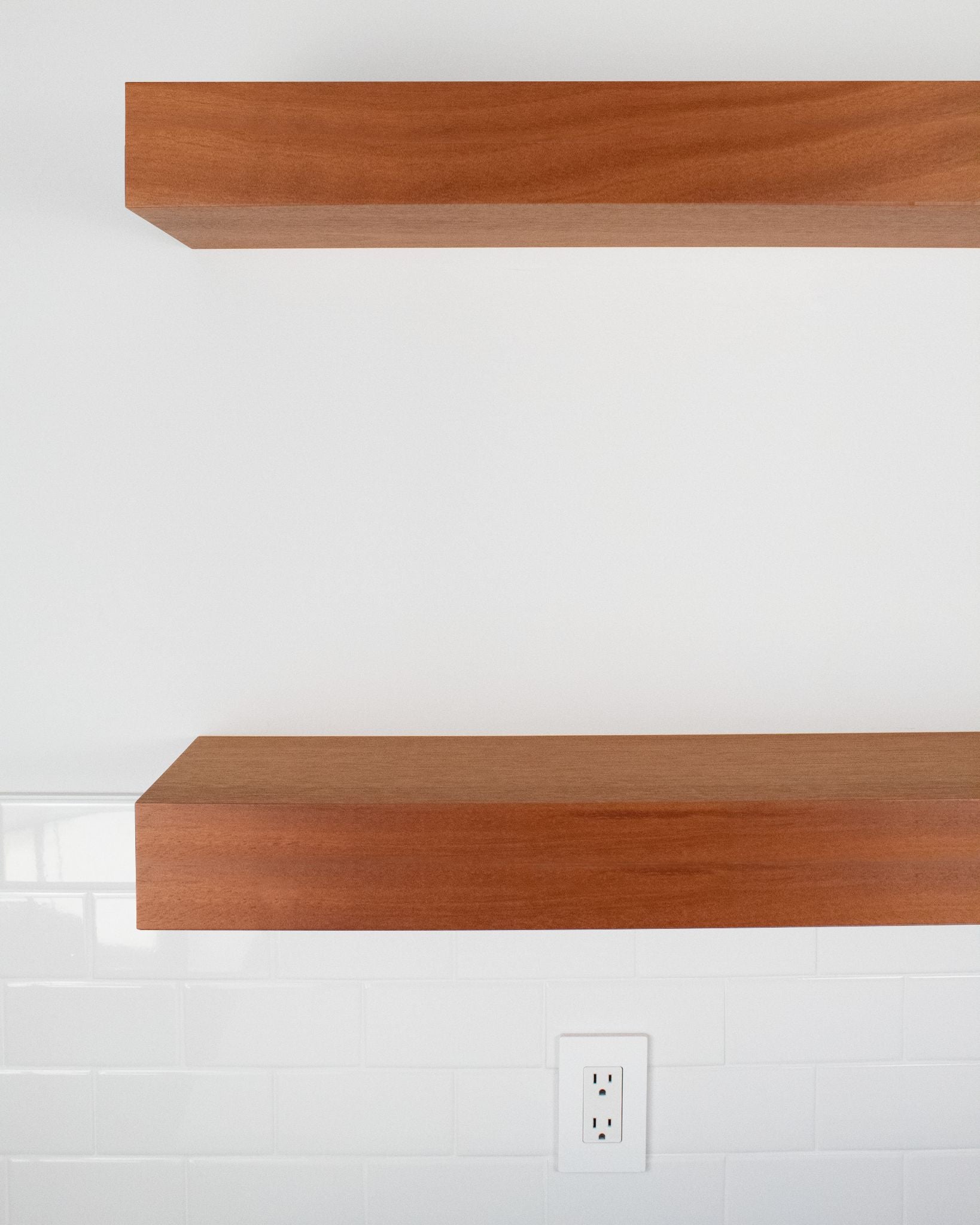 African mahogany Wood kitchen Floating Shelves 4 inch thick front view