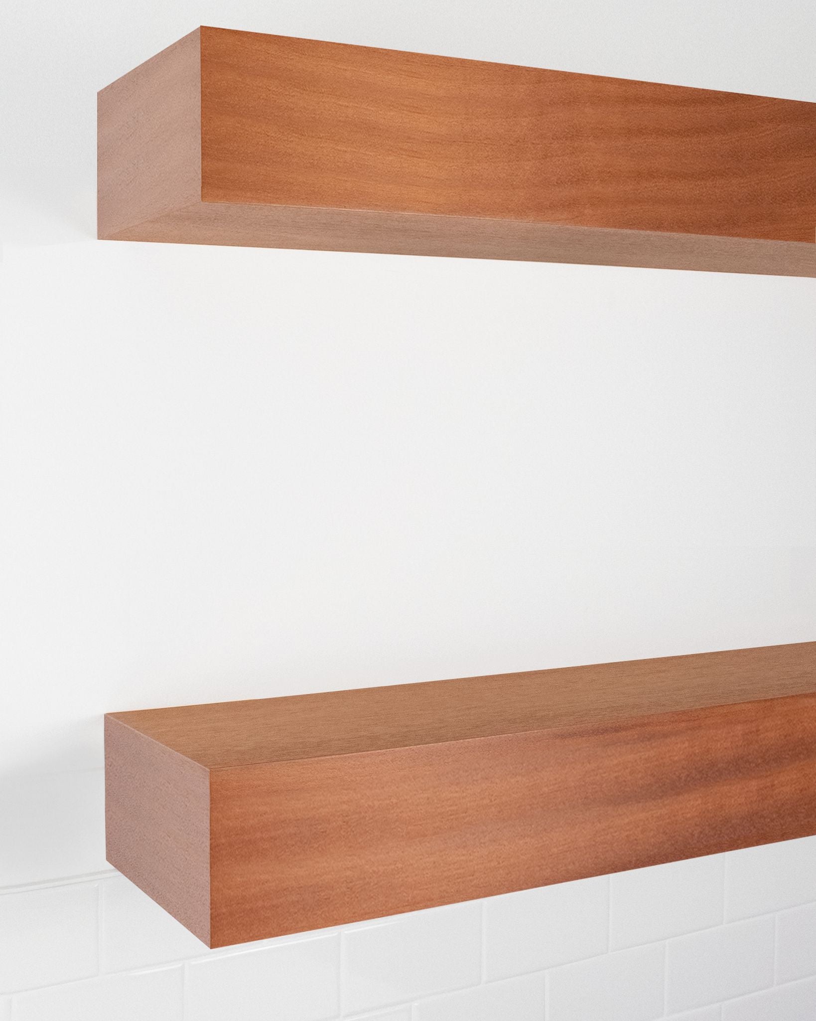 African mahogany Wood kitchen Floating Shelves 6 inch thick angle view