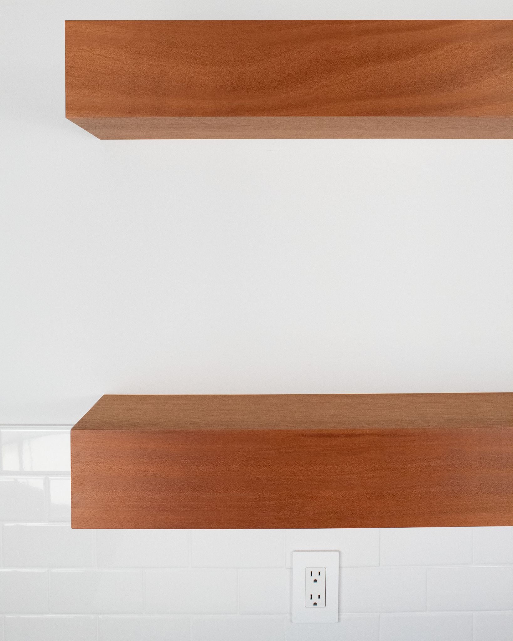 African mahogany Wood kitchen Floating Shelves 6 inch thick front view