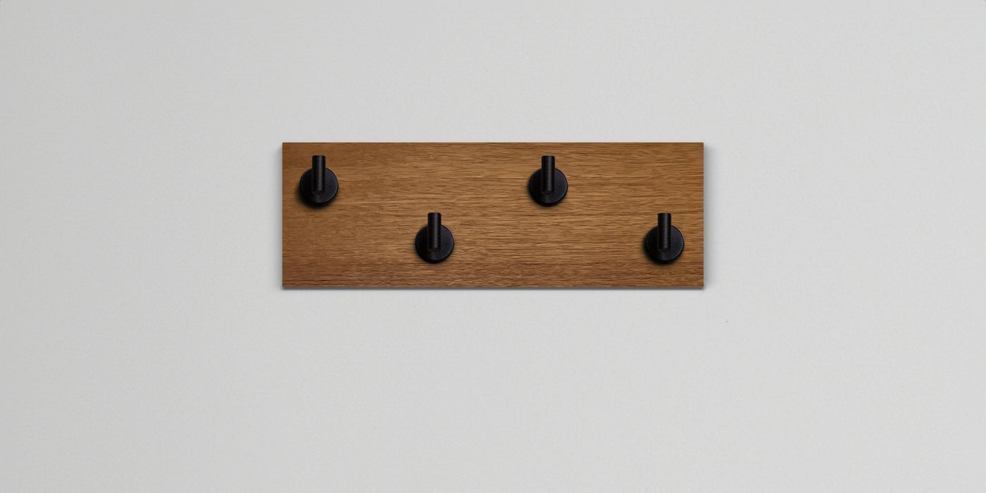 African mahogany Wood wall hook rack 4 matte black hooks