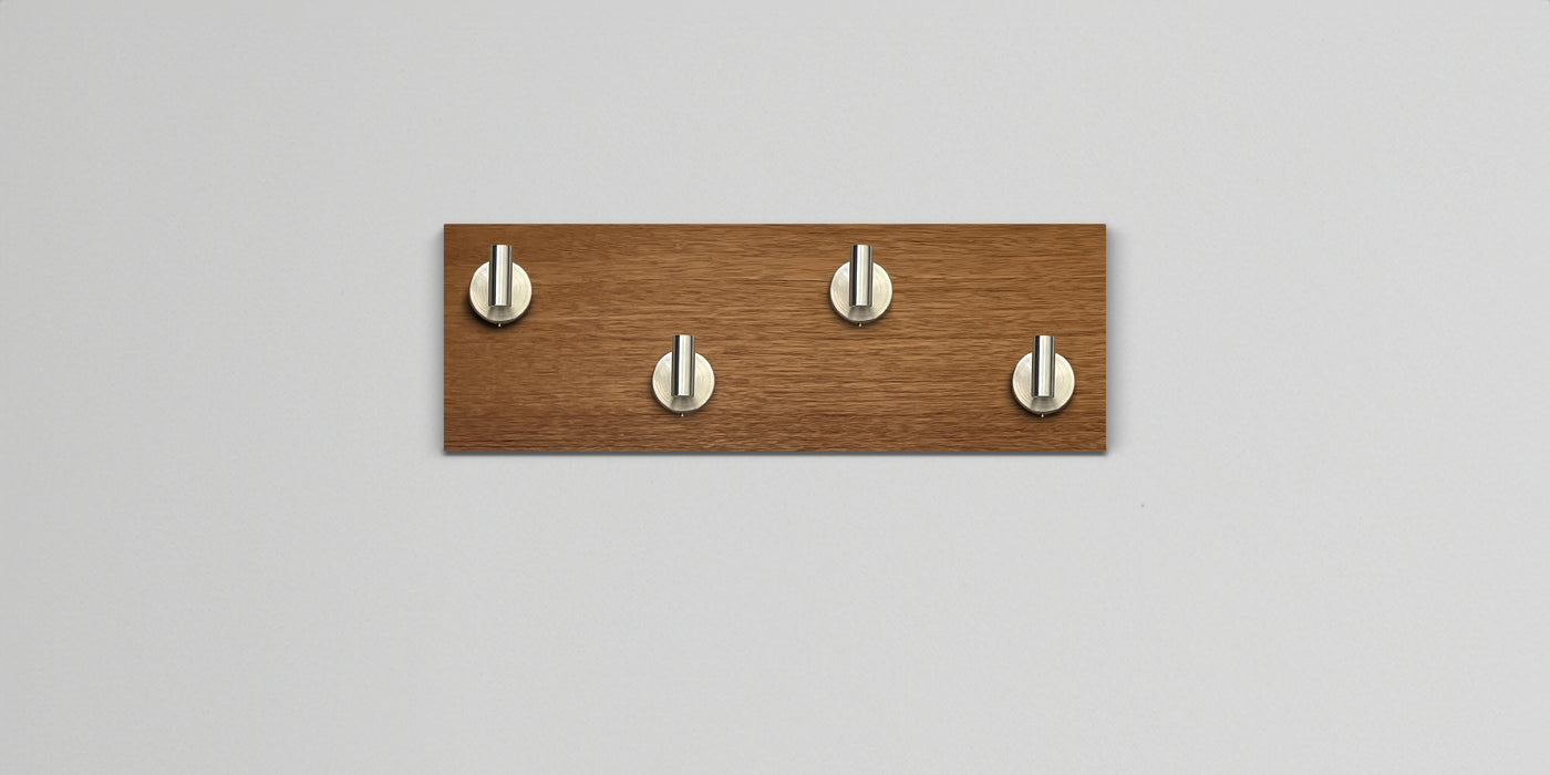 African mahogany Wood wall hook rack 4 satin nickel hooks