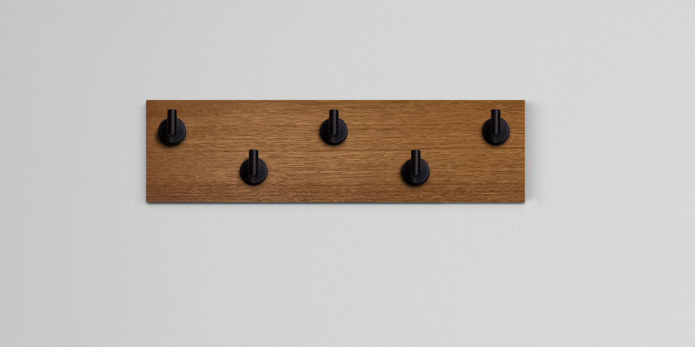 African mahogany Wood wall hook rack 5 matte black hooks