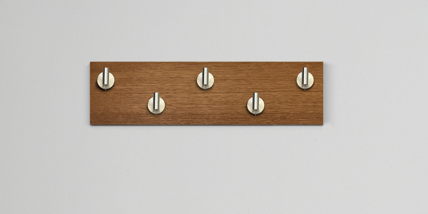 African mahogany Wood wall hook rack 5 satin nickel hooks