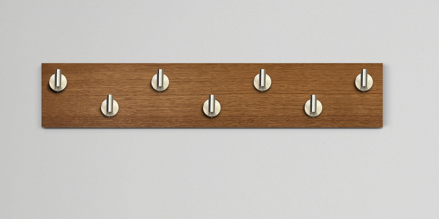 African mahogany Wood wall hook rack 7 satin nickel hooks