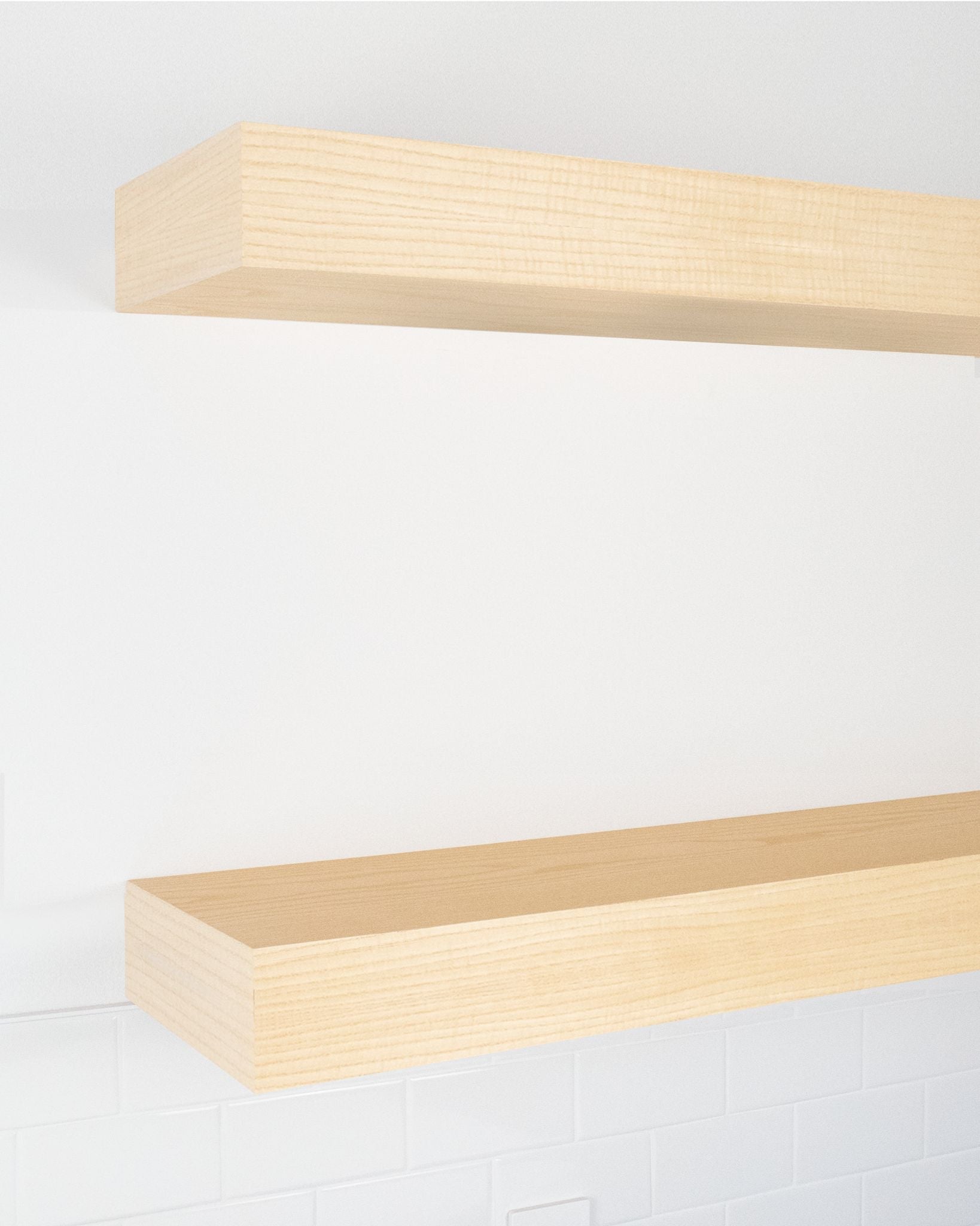 Ash Wood kitchen Floating Shelves 4 inch thick angle view