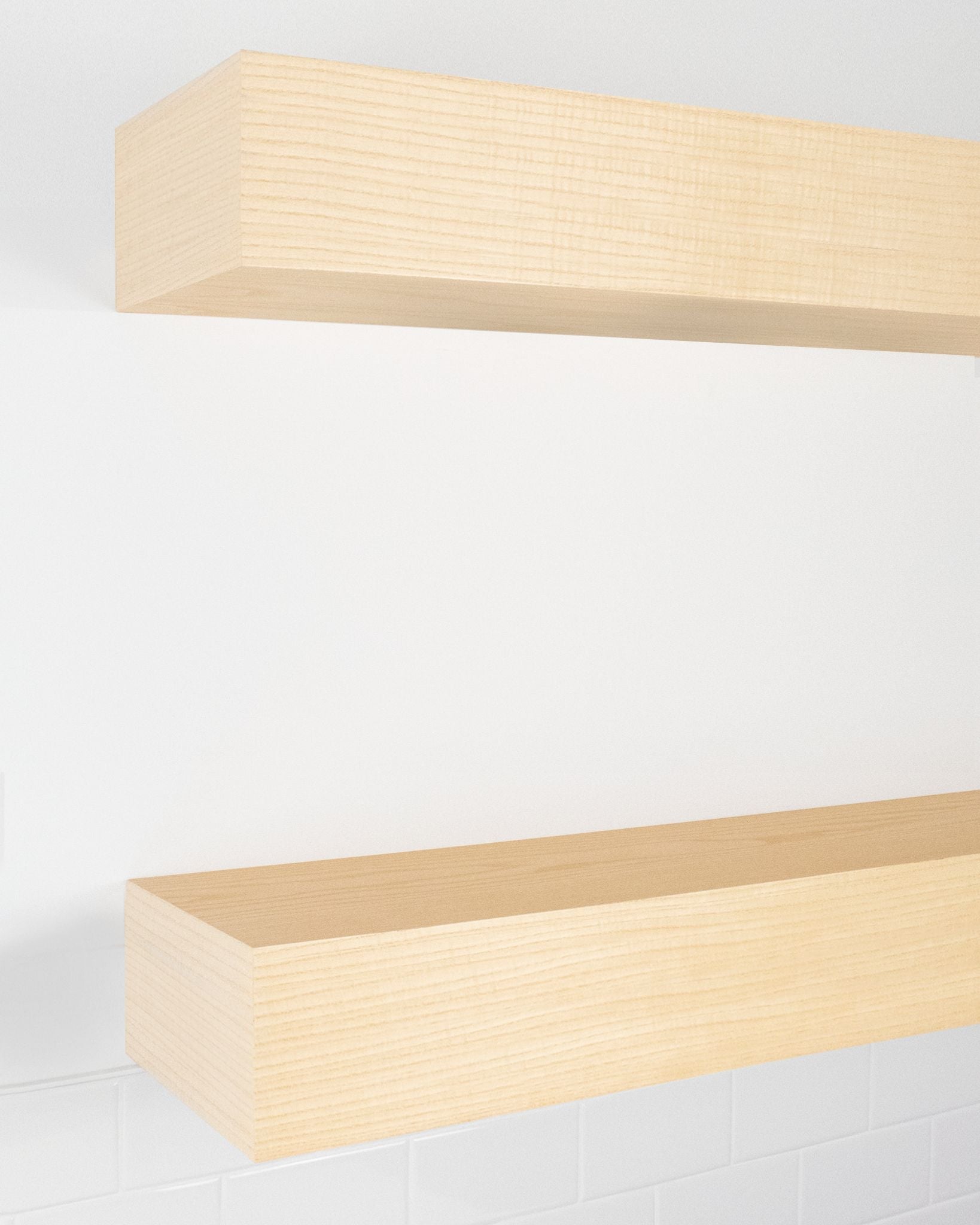 Ash Wood kitchen Floating Shelves 6 inch thick angle view