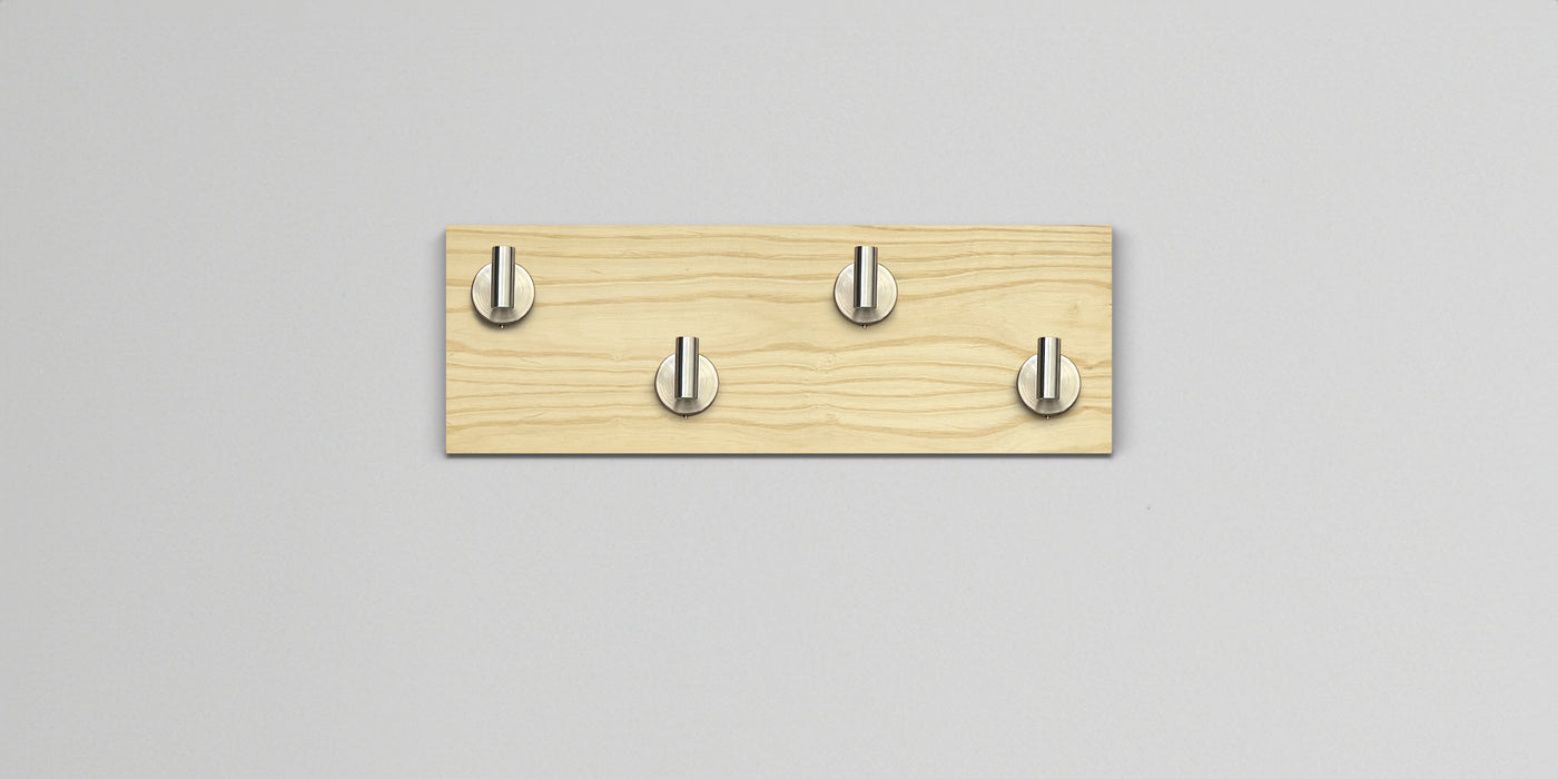 Ash Wood wall hook rack 4 satin nickel hooks