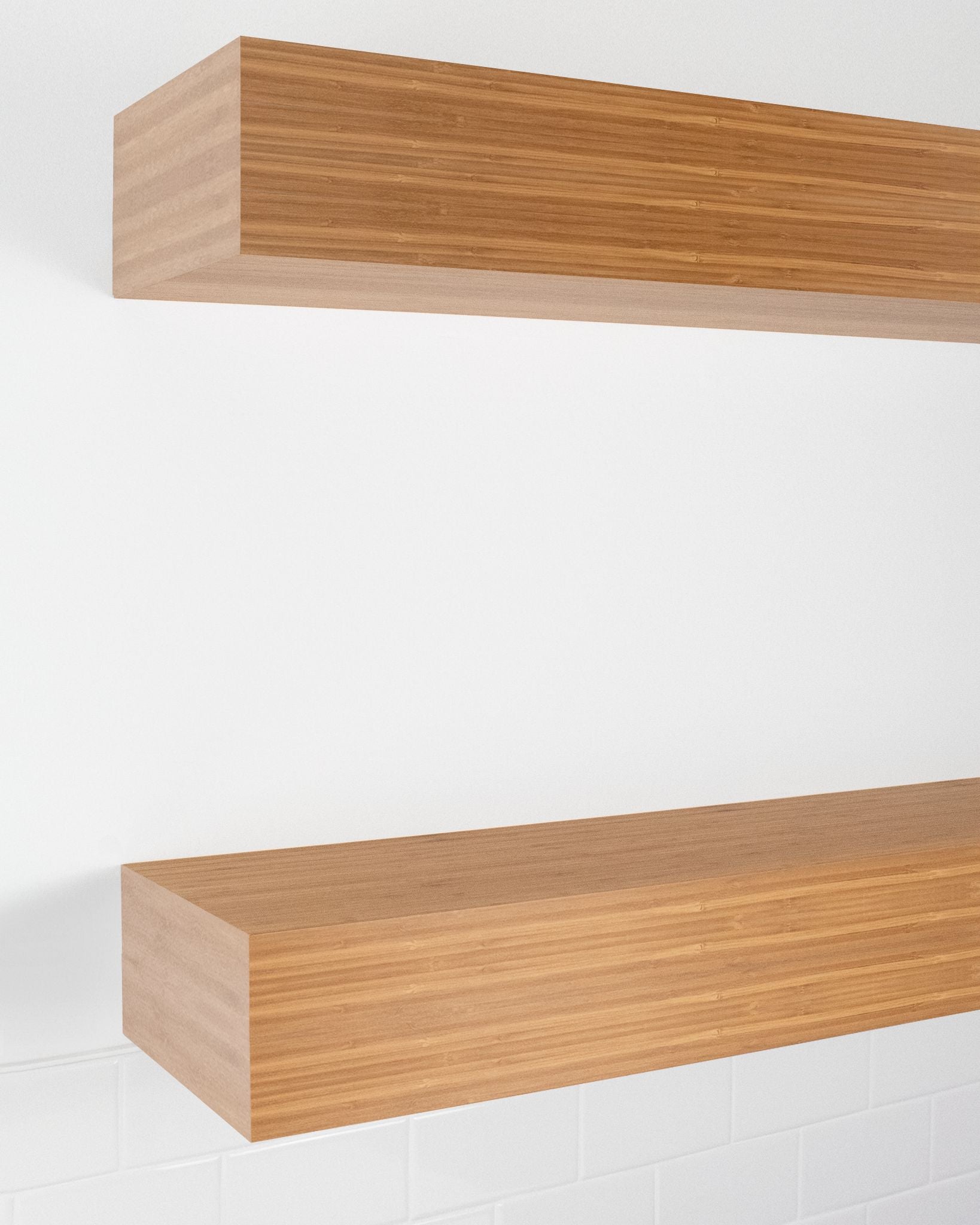 Bamboo Wood kitchen Floating Shelves 6 inch thick angle view