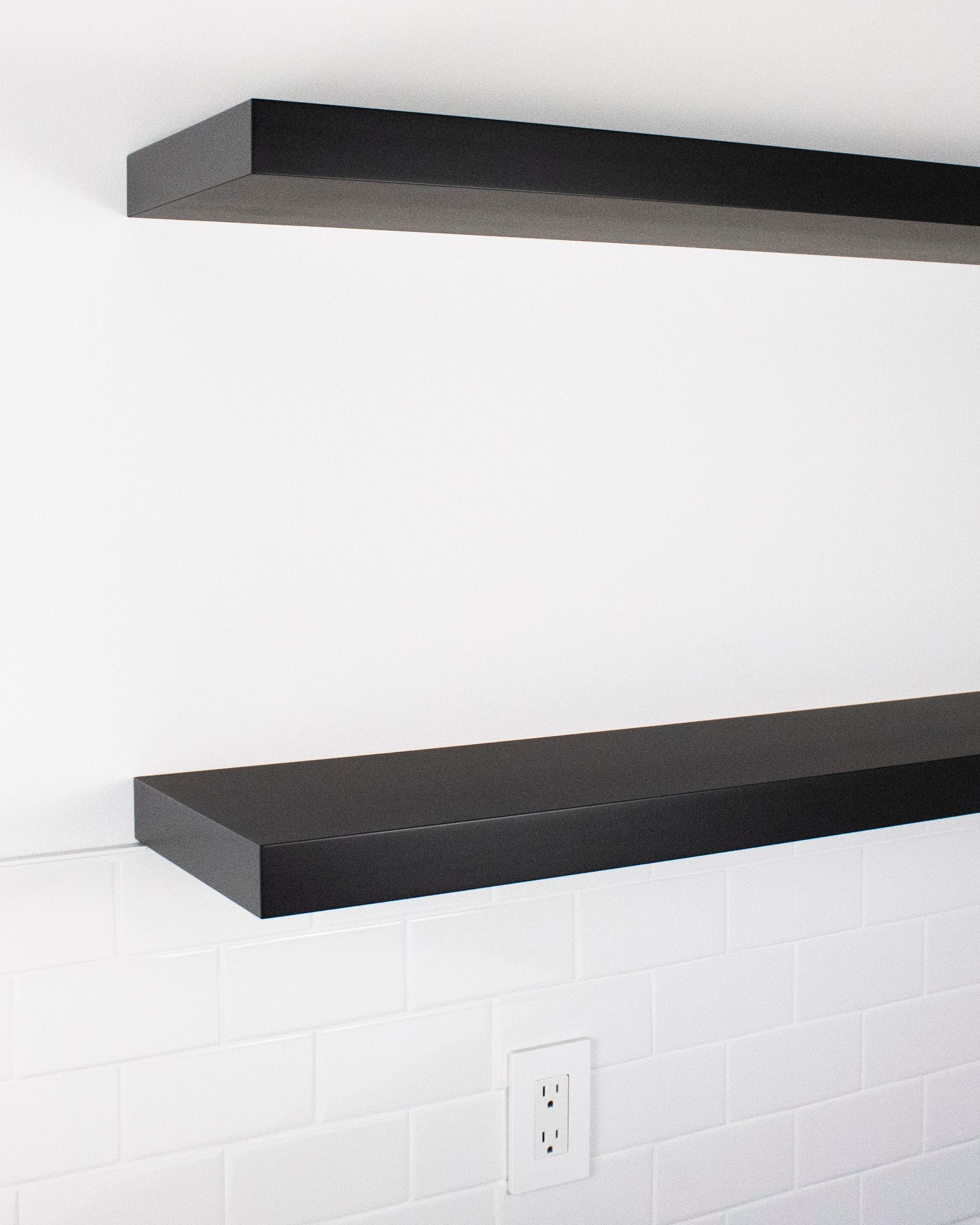 Black ebonized mahogany kitchen Floating Shelves 1.75 inch thick angle view