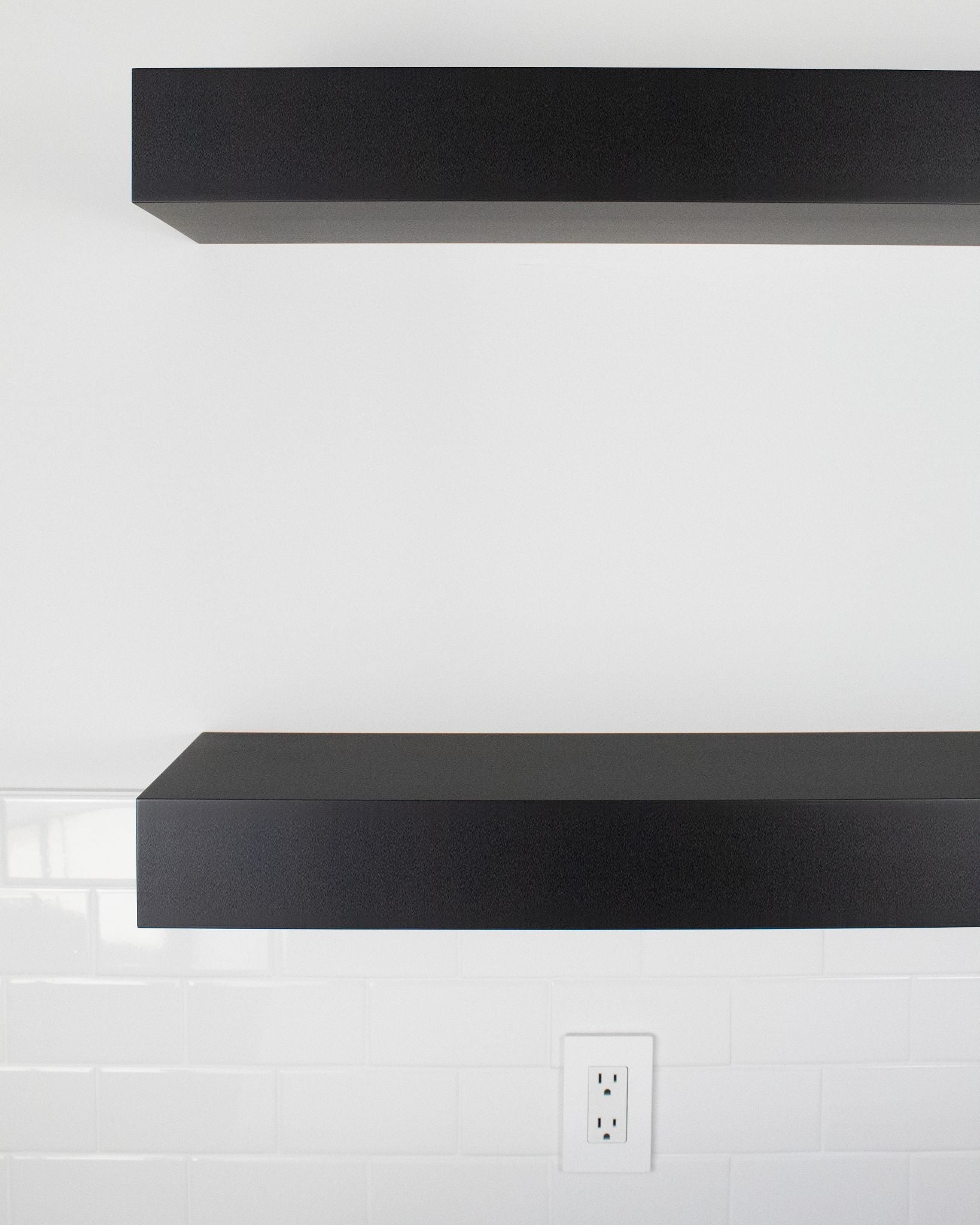 Black ebonized mahogany kitchen Floating Shelves 4 inch thick front view